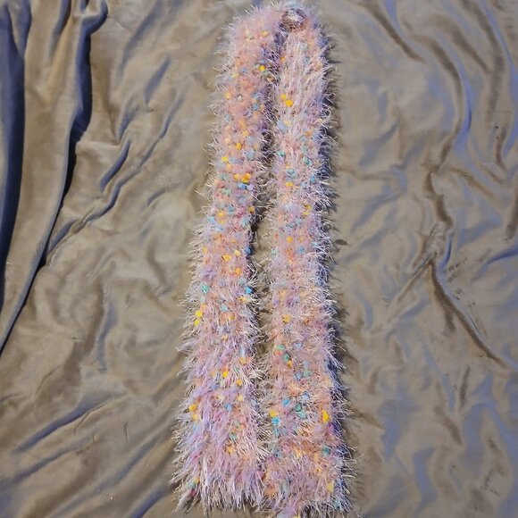 Hand Crafted Confetti Eyelash Yarn Set of Two Scarves Blue and Pink - Picture 3 of 5